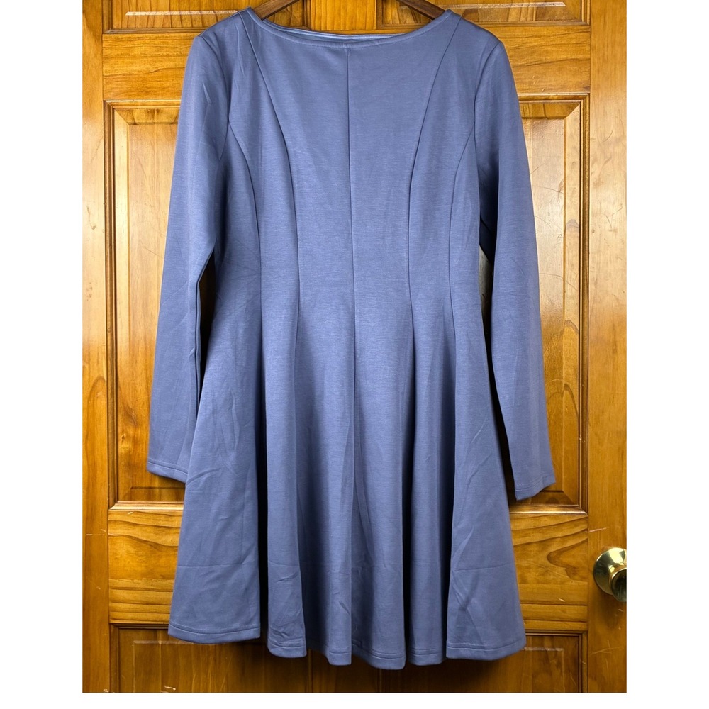 Zesica Womens Long Sleeve Boat Neck A-Line Dress Dusty Blue Sz L NEW Skater